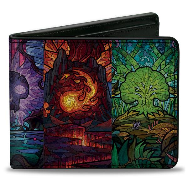 buckle down Bi-Fold Wallet - Magic the Gathering Stained Glass Mana Symbol Blocks Multi Color