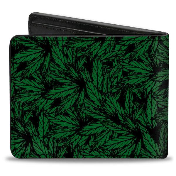 Buckle Down Bi-Fold Wallet - Marijauna Leaves Stacked TRUST ME I'M A DOCTOR Black Green White