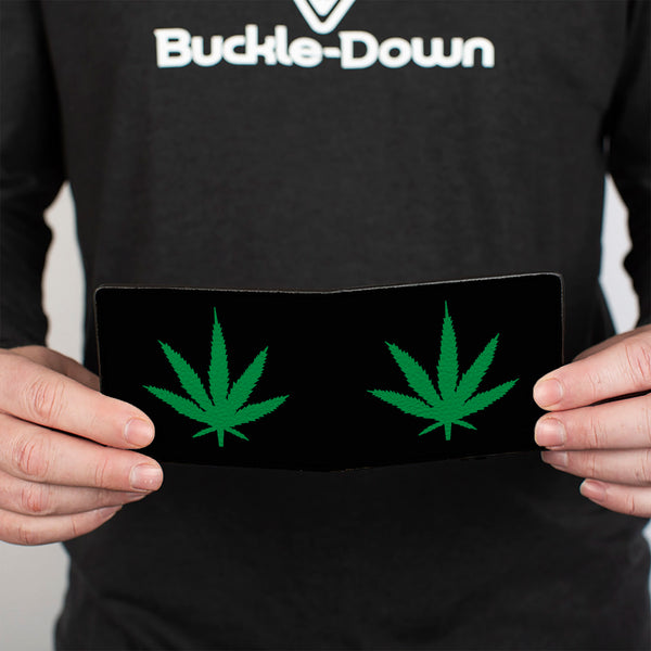 Buckle Down Bi-Fold Wallet - Marijuana Leaf Repeat Black Green