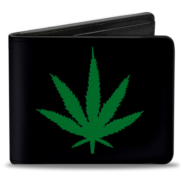 buckle down Bi-Fold Wallet - Marijuana Leaf Repeat Black Green