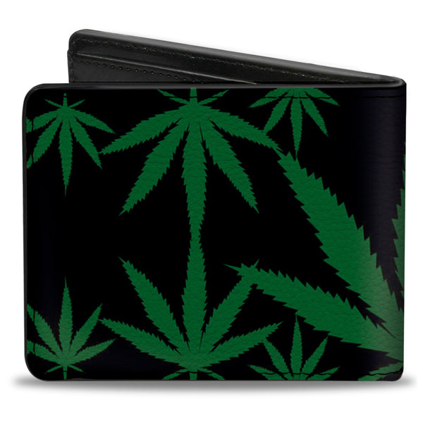 Buckle Down Bi-Fold Wallet - Marijuana Leaves Scattered Black Green