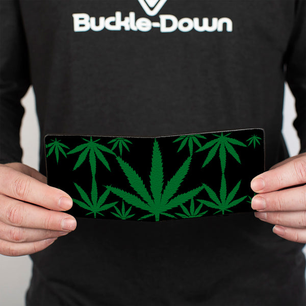 Buckle Down Bi-Fold Wallet - Marijuana Leaves Scattered Black Green