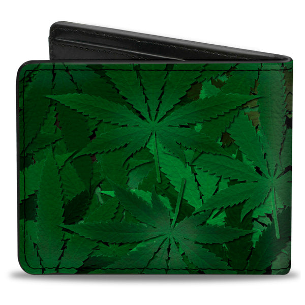 Buckle Down Bi-Fold Wallet - Marijuana Leaves Stacked