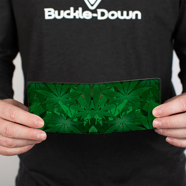 Buckle Down Bi-Fold Wallet - Marijuana Leaves Stacked