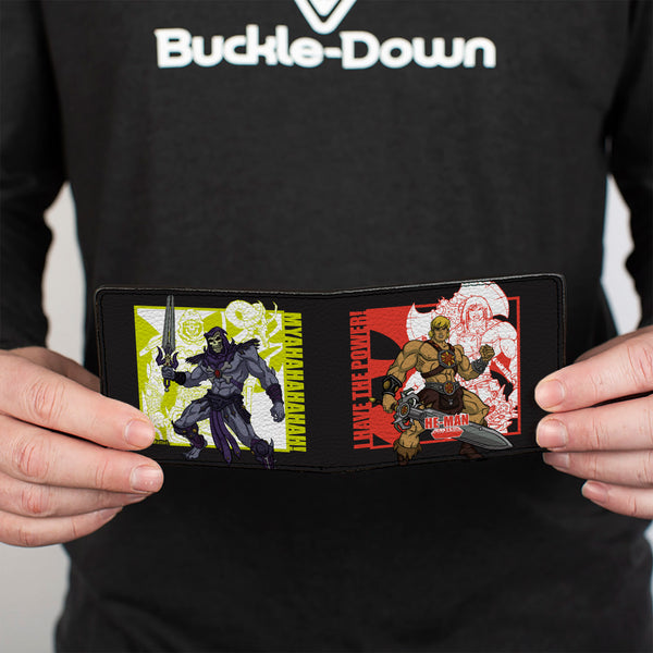 Buckle Down Bi-Fold Wallet - Masters Of The Universe He-Man And Skeletor Pose And Quotes Black