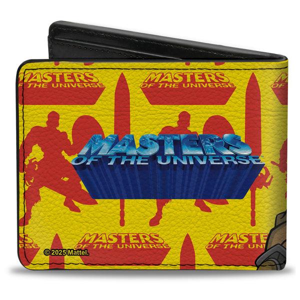 Buckle Down Bi-Fold Wallet - MASTERS OF THE UNIVERSE He-Man Pose And Title Logo Yellow/Red/Blues