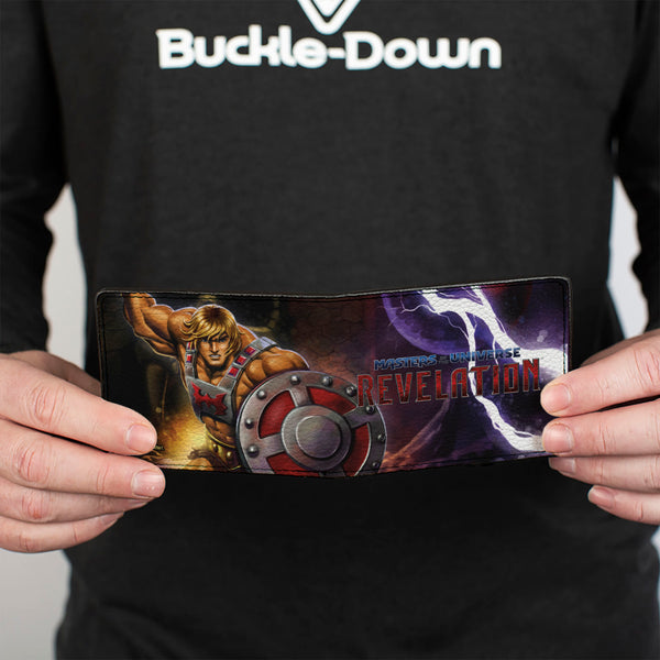 Buckle Down Bi-Fold Wallet - MASTERS OF THE UNIVERSE REVELATION He-Man Shield Pose And Title Logo