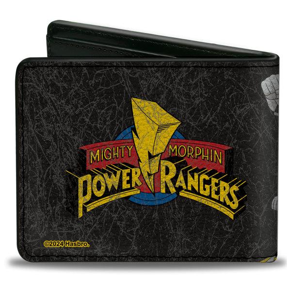 Buckle Down Bi-Fold Wallet - MMPR Power Rangers Group Action Pose Weathered And Title Logo Black