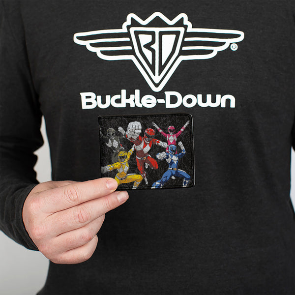 Buckle Down Bi-Fold Wallet - MMPR Power Rangers Group Action Pose Weathered And Title Logo Black