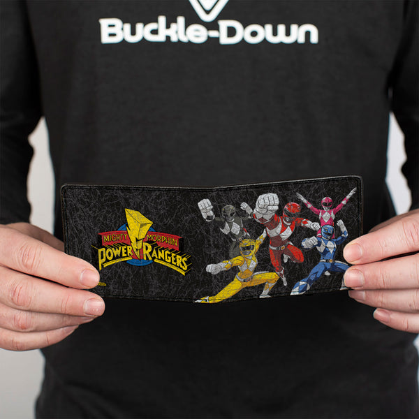 Buckle Down Bi-Fold Wallet - MMPR Power Rangers Group Action Pose Weathered And Title Logo Black
