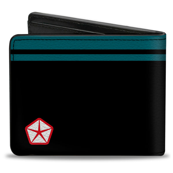 Buckle Down Bi-Fold Wallet - MOPAR 1954-1958 Logo + Chrysler Logo Top Stripe Black Blue Red White
