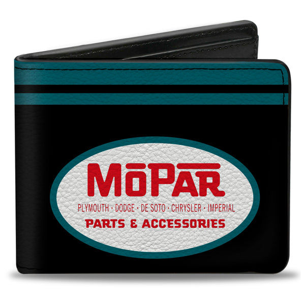 buckle down Bi-Fold Wallet - MOPAR 1954-1958 Logo + Chrysler Logo Top Stripe Black Blue Red White