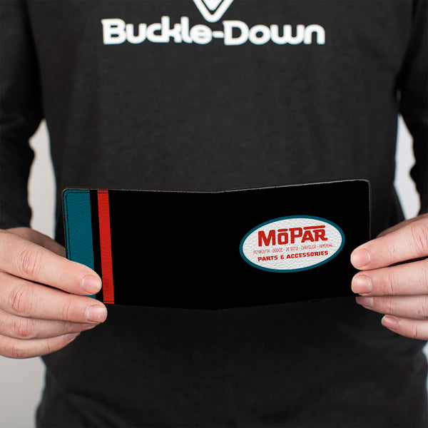 Buckle Down Bi-Fold Wallet - MOPAR 1954-1958 Logo + Side Stripe Black Blue Red