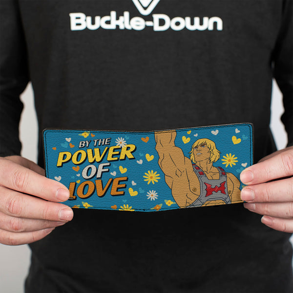 Buckle Down Bi-Fold Wallet - MOTU He-Man BY THE POWER OF LOVE Hearts And Flowers Pose Blues/Yellows