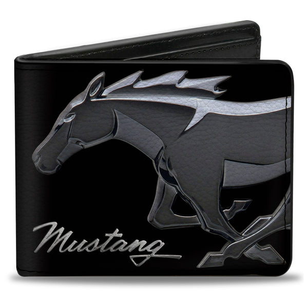 buckle down Bi-Fold Wallet - Mustang Chrome Pony MUSTANG Script Black Silver