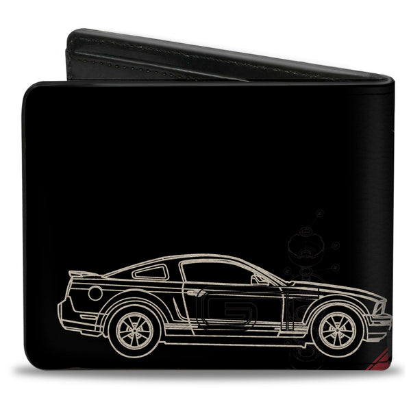 Buckle Down Bi-Fold Wallet - Mustang Tri-Bar Logo Diagonal Stripe Blueprint Black Red White Blue