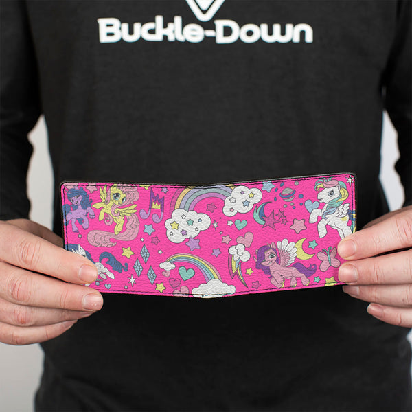 Buckle Down Bi-Fold Wallet - My Little Pony Five Ponies And Cutie Marks Collage Pink/Multi Color