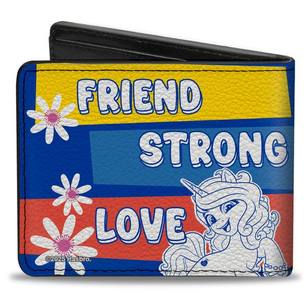 Buckle Down Bi-Fold Wallet - MY LITTLE PONY Three Ponies Trait Text Blocks Blue/Multi Color