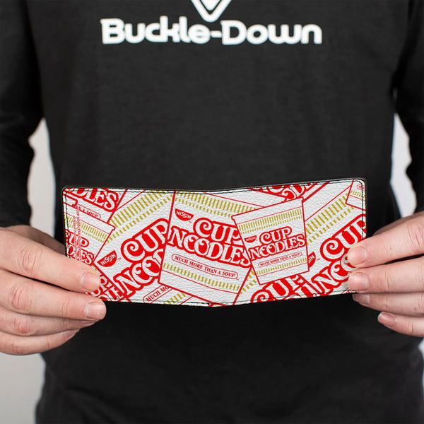 Buckle Down Bi-Fold Wallet - NISSIN CUP NOODLES Cups Stacked White Red Dark Yellow