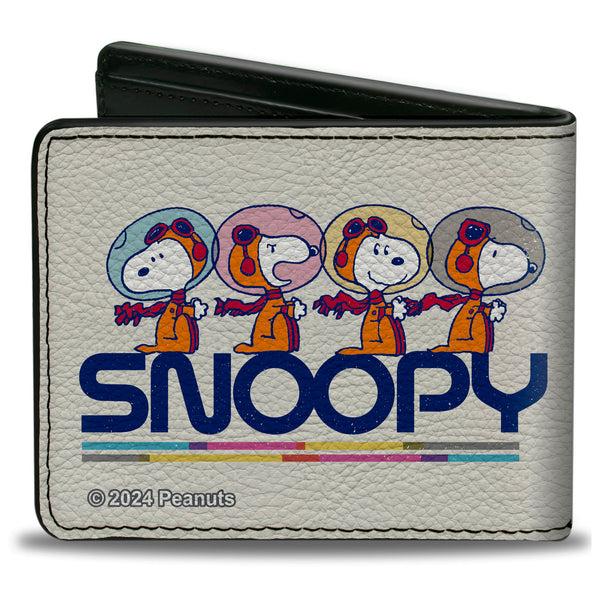 Buckle Down Bi-Fold Wallet - Peanuts Astronaut Snoopy Launch Poses And Text White/Multi Color