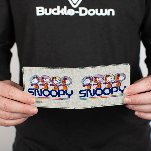 Buckle Down Bi-Fold Wallet - Peanuts Astronaut Snoopy Launch Poses And Text White/Multi Color