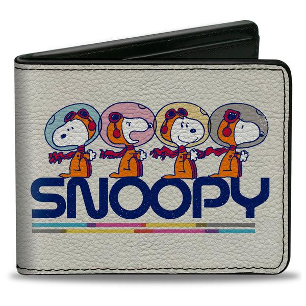 buckle down Bi-Fold Wallet - Peanuts Astronaut Snoopy Launch Poses and Text White/Multi Color
