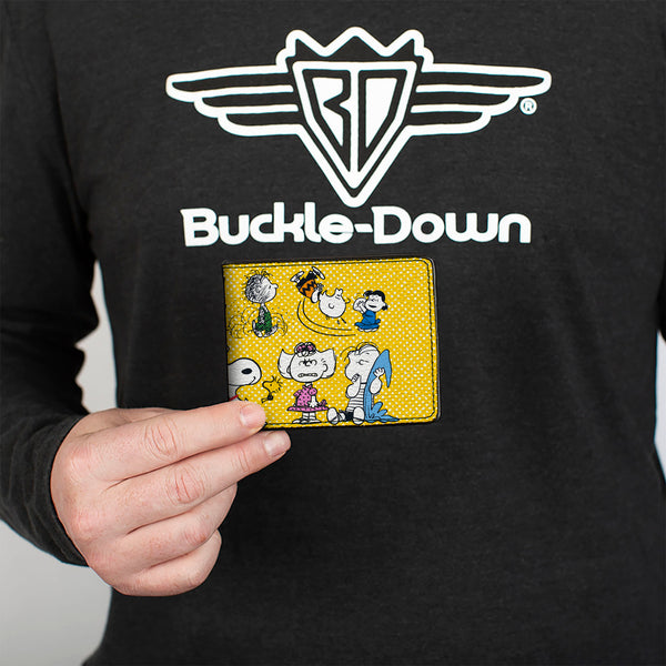 Buckle Down Bi-Fold Wallet - PEANUTS Gang FEATURING GOOD OL CHARLIE BROWN Character Poses Yellow/Multi Color