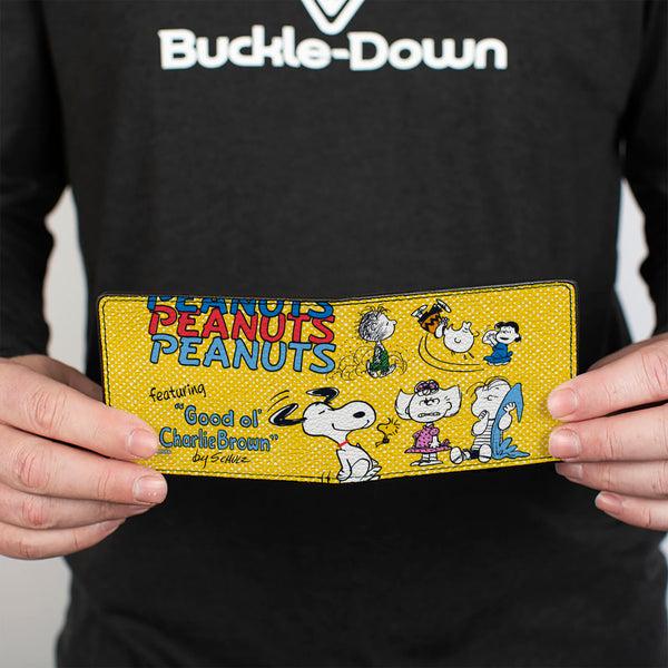 Buckle Down Bi-Fold Wallet - PEANUTS Gang FEATURING GOOD OL CHARLIE BROWN Character Poses Yellow/Multi Color