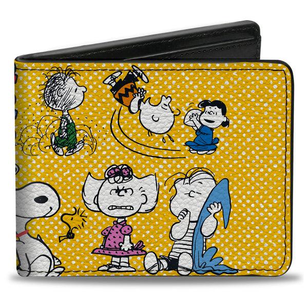 buckle down Bi-Fold Wallet - PEANUTS Gang FEATURING GOOD OL CHARLIE BROWN Character Poses Yellow/Multi Color