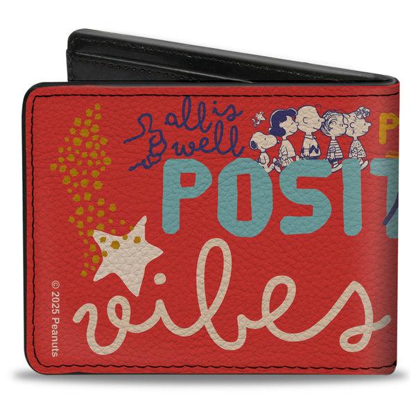 Buckle Down Bi-Fold Wallet - Peanuts Gang SEMI-POSITIVE VIBES Poses Red/Blues/White
