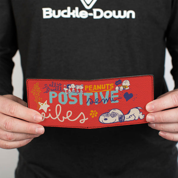 Buckle Down Bi-Fold Wallet - Peanuts Gang SEMI-POSITIVE VIBES Poses Red/Blues/White