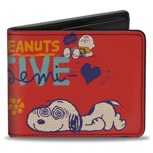 buckle down Bi-Fold Wallet - Peanuts Gang SEMI-POSITIVE VIBES Poses Red/Blues/White