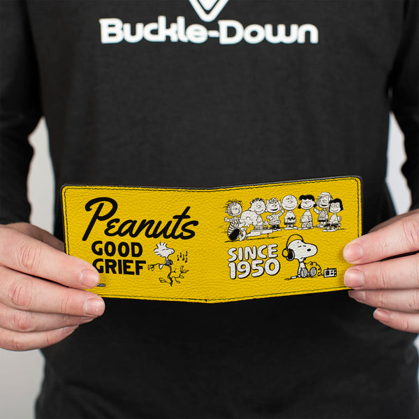 Buckle Down Bi-Fold Wallet - PEANUTS Gang SINCE 1950 GOOD GRIEF Group Pose Yellow/Black
