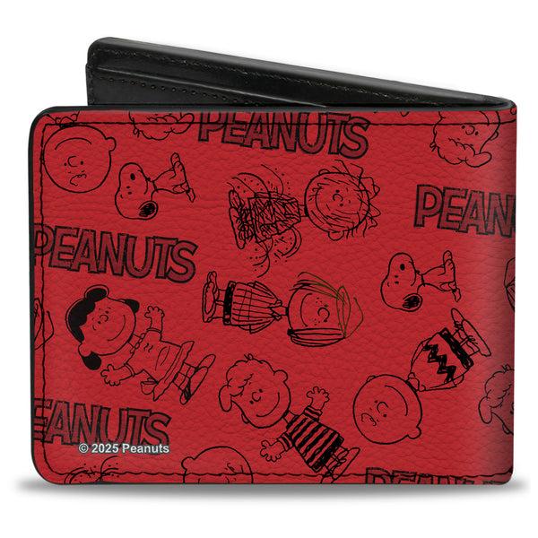 Buckle Down Bi-Fold Wallet - PEANUTS Gang Six Character And Title Logo Collage Red/Black