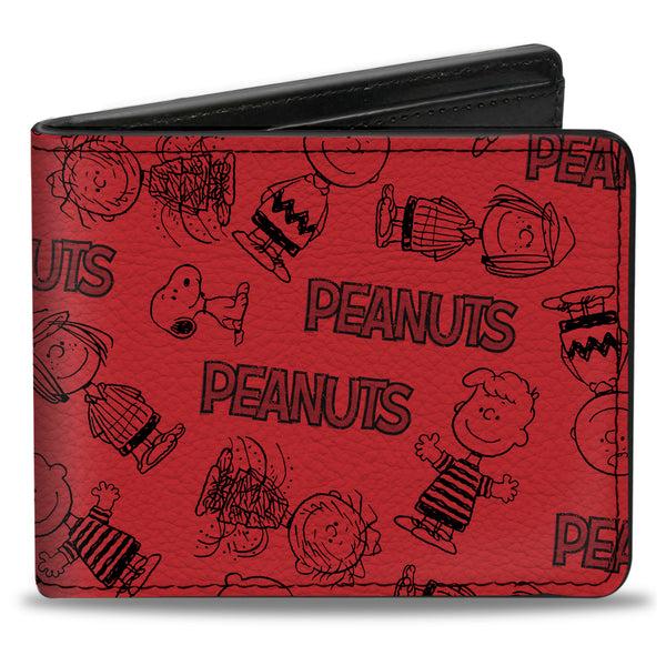 buckle down Bi-Fold Wallet - PEANUTS Gang Six Character and Title Logo Collage Red/Black
