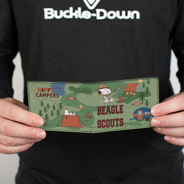 Buckle Down Bi-Fold Wallet - Peanuts HAPPY CAMPER BEAGLE SCOUTS Scenes