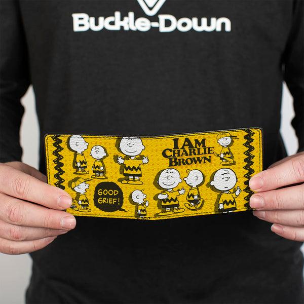 Buckle Down Bi-Fold Wallet - Peanuts I AM CHARLIE BROWN Poses And Zig Zag Stripe Yellows/Black
