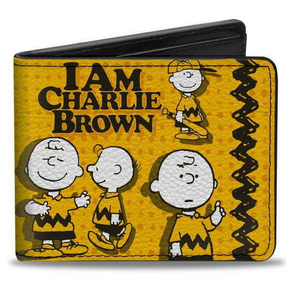 buckle down Bi-Fold Wallet - Peanuts I AM CHARLIE BROWN Poses and Zig Zag Stripe Yellows/Black