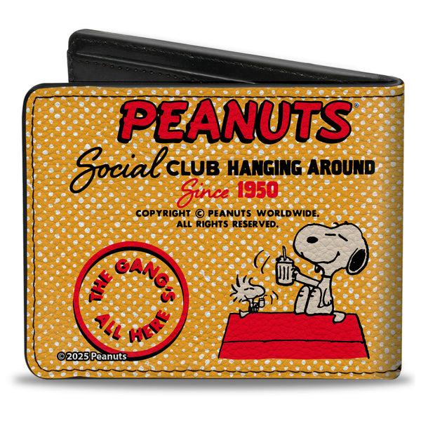 Buckle Down Bi-Fold Wallet - PEANUTS SOCIAL CLUB PEACE & LOVE Scenes Yellow/Red