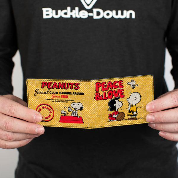 Buckle Down Bi-Fold Wallet - PEANUTS SOCIAL CLUB PEACE & LOVE Scenes Yellow/Red