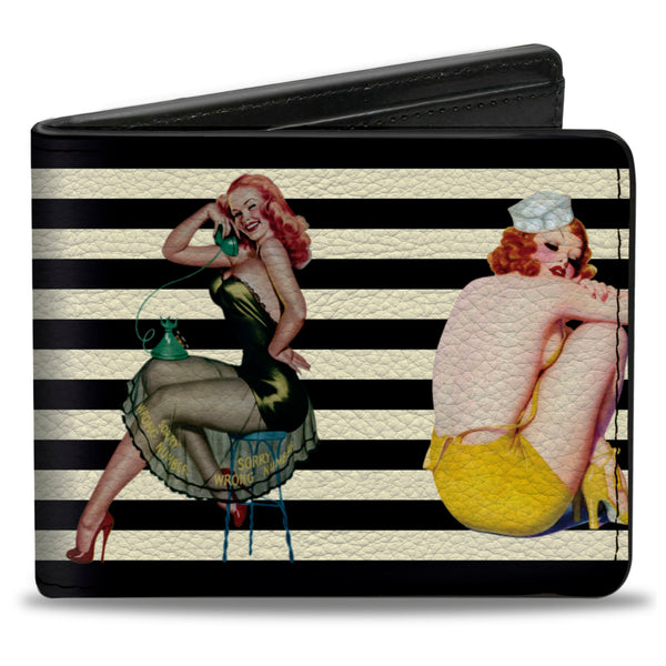buckle down Bi-Fold Wallet - Pin Up Girl Poses Stripe Black White