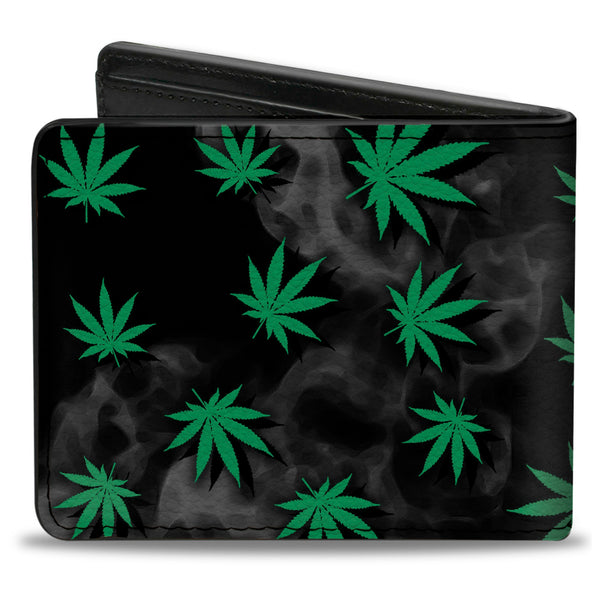Buckle Down Bi-Fold Wallet - Pot Leaves Black Smoke Green
