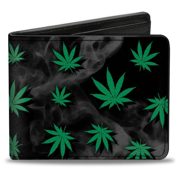 buckle down Bi-Fold Wallet - Pot Leaves Black Smoke Green