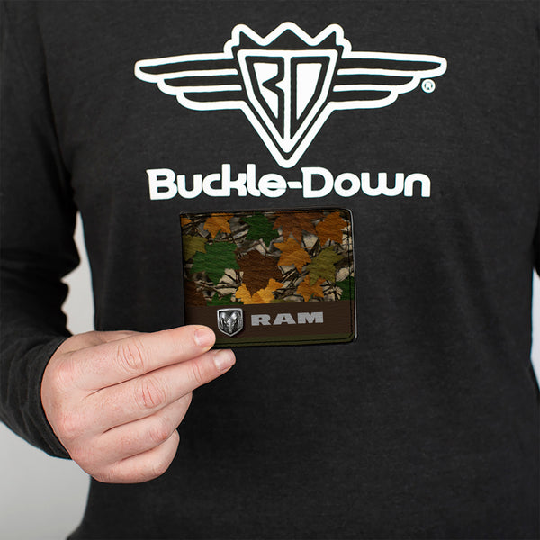 Buckle Down Bi-Fold Wallet - RAM Logo Leaf Camo Browns Greens Silvers