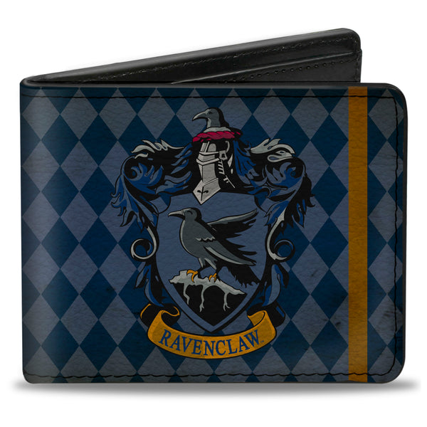 buckle down Bi-Fold Wallet - RAVENCLAW Crest Diamonds Weathered Blues Gold