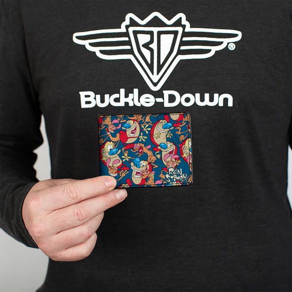 Buckle Down Bi-Fold Wallet - REN AND STIMPY Multi-Pose Collage Blue