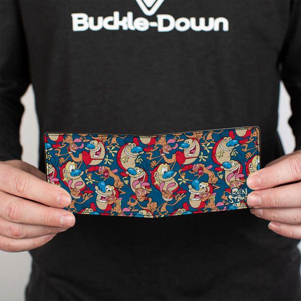 Buckle Down Bi-Fold Wallet - REN AND STIMPY Multi-Pose Collage Blue