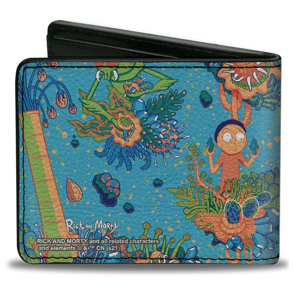 Buckle Down Bi-Fold Wallet - Rick And Morty Botanical Garden Collage Blue