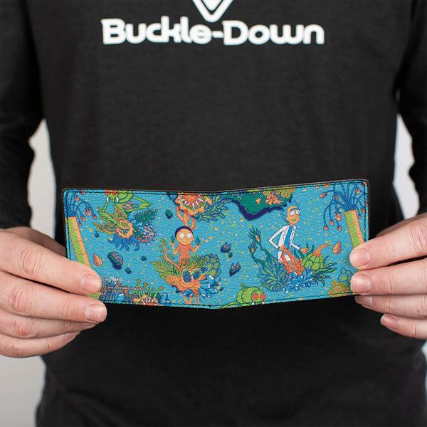 Buckle Down Bi-Fold Wallet - Rick And Morty Botanical Garden Collage Blue