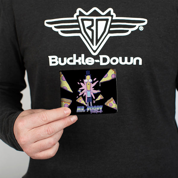 Buckle Down Bi-Fold Wallet - Rick And Morty MR. POOPY BUTTHOLE Pizza Pose Black